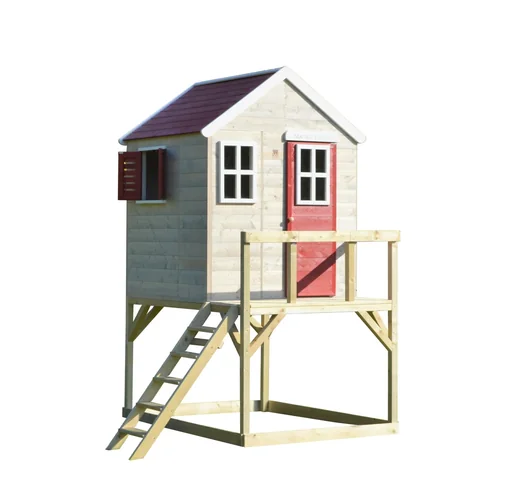 "Garten-Spielhaus „Storch“, Holz, Rot/ Natur, 160 x 190 x 242 cm image"