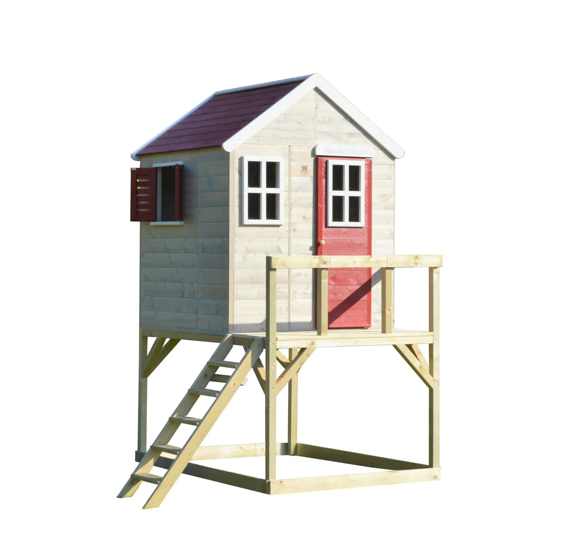 "Wendi Toys Garten-Spielhaus „Storch“, Holz, Rot/ Natur, 160 x 190 x 242 cm image"