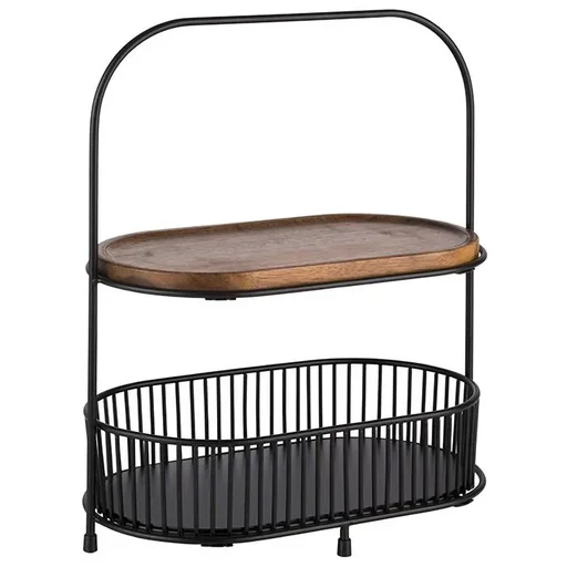 "Etagere, 2-stufig, "ALL-ROUNDER": Gestell aus Metall, 2 Körbe aus Metall, 2 Servierbretter aus Akazienholz image"