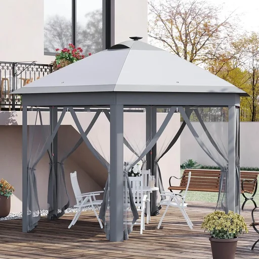 "Pavillon Faltpavillon mit LED Solar Lichterkette USB-Ladeanschluss Pop-Up-Pavillon 4,5 x 3,4 m Gartenpavillon inkl. Tasc image"