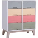 Nachttisch Nachtkommode Flurkommode mit 8 Schubladen Paulownienholz bunt 55 x 30 x 65,5 cm