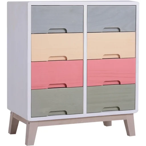 "Nachttisch Nachtkommode Flurkommode mit 8 Schubladen Paulownienholz bunt 55 x 30 x 65,5 cm image"