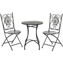 Garten Sitzgruppe 3-teilige Mosaiktisch Essgruppe Gartenmöbel-Set 1 Tisch+2 faltbare Stühle Garten Metall Keramikfliese