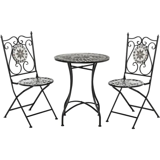 "Garten Sitzgruppe 3-teilige Mosaiktisch Essgruppe Gartenmöbel-Set 1 Tisch+2 faltbare Stühle Garten Metall Keramikfliese image"