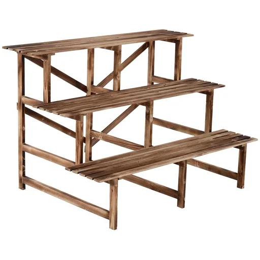 "Pflanzentreppe Blumenregal Tannenholz 3 Stufen L120 x W80 x H80cm image"