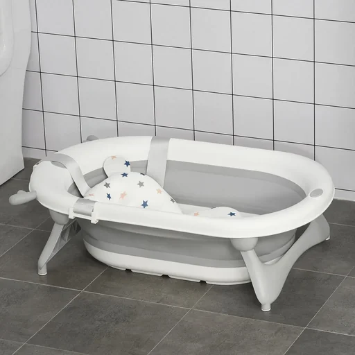 "Babybadewanne faltbare Babywanne zusammenklappbar mit Badematte geeignetes Alter: 0-3 Jahre PP-Kunststoff TPE Grün+Weiß image"