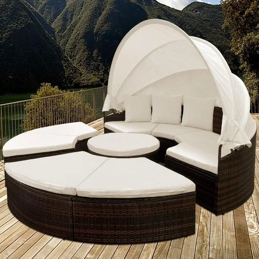 "Polyrattan-Sonneninsel Ø185cm - mit WPC-Teleskop-Tisch & Kissen image"