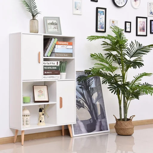 "Standregal Bücherregal mit 8 Fächern 100 kg Belastbarkeit Kiefernholz Weiß 80 x 23,5 x 123 cm image"