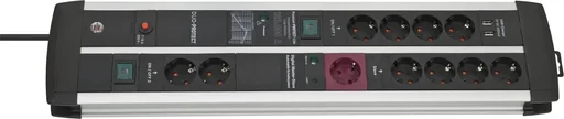 "Steckdosenleiste Premium-Protect-Line Duo 11-fach, Überspannungsschutz 120.000A, USB 3.1A, 3m Kabel image"