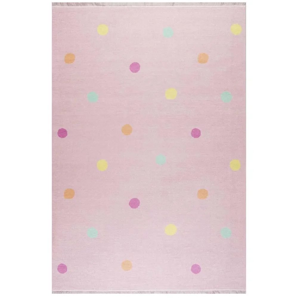 "Livone Kinderteppich waschbar rosa Punkte bunt, Teppichgrösse: 140 x 190 cm image"