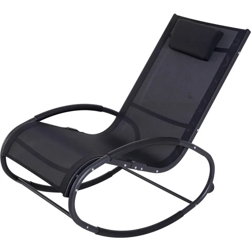 "Schaukelstuhl Schaukelliege Gartenliege Schwungliege mit Kopfkissen wetterfest Aluminium Schwarz bis 120 kg 113 x 63 x 8 image"