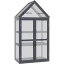 Gewächshaus mit 3 Etagen, Massivholz, Polycarbonatgehäuse, grau, 70,5 x 42 x 132 cm