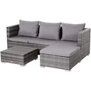 Dreiteiliges Gartenmöbel Set, Sofa, Beistelltisch mit Stauraum, 5-Stufig Rückenlehne, PE-Rattan, Grau, (Sofa) 130 x 64 x
