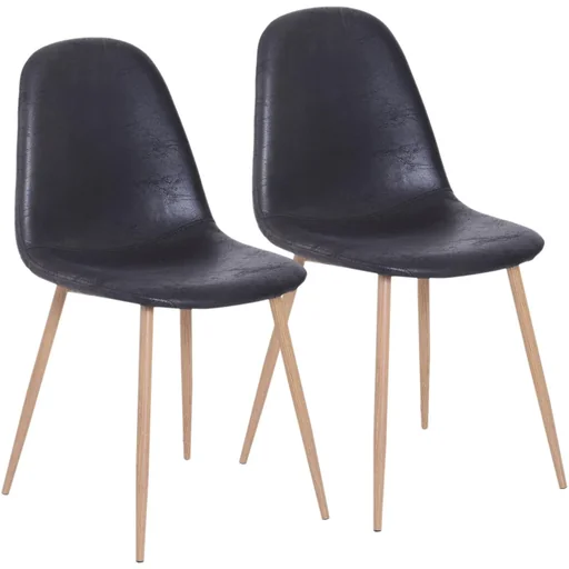 "2er-Set Esszimmerstuhl Küchenstuhl mit Rückenlehne Kunstwildleder Sessel Schwarz image"