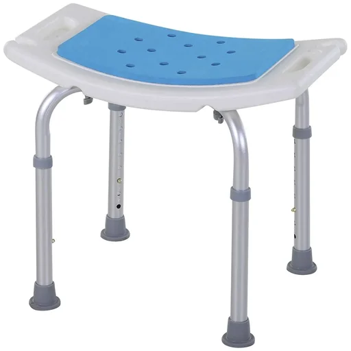 "Duschstuhl Badehocker 6-stufig einstellbar Badestuhl Duschsitz Badehilfe Aluminium-Legierung PE EVA Blau+Weiß+Silber 52 image"
