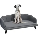 Hundesofa mit Rückenlehne Haustiersofa mit Holzbeinen Hundebett Weichem Bezug, Katzensofa Dunkelgrau 98,5x60,5x35,5 cm