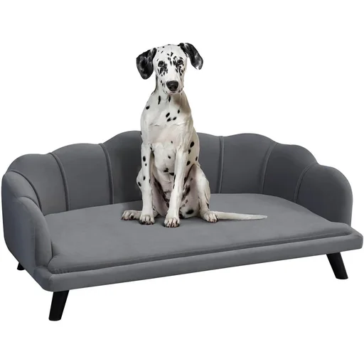 "Hundesofa mit Rückenlehne Haustiersofa mit Holzbeinen Hundebett Weichem Bezug, Katzensofa Dunkelgrau 98,5x60,5x35,5 cm image"