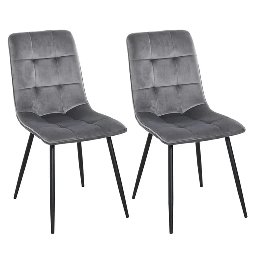 "2er-Set Esszimmerstuhl Küchenstuhl Esstisch Schaumstoff Metall Grau+Schwarz 45 x 63 x 90 cm image"