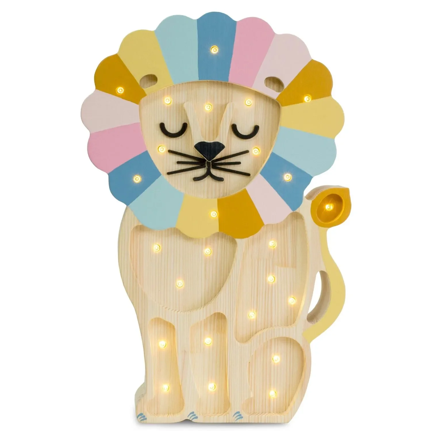 "Little Lights Nachtlicht Kinder, Nachtlampe Löwe - 100% Kiefernholz natur, Farbe: Retro-Regenbogen image"