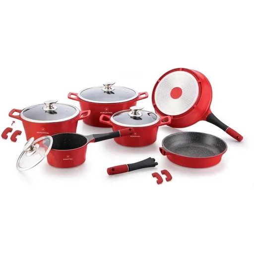 "Herenthal Topfset mit Marmorbeschichtung - 14 Teile - Rot image"