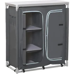 2in1Campingtisch mit Arbeitsplatte und Fächern grau
