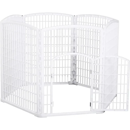 "Welpengitter Freilaufgehege Laufstall für Haustiere mit Tür 6 Teile sechseckig PP-Kunststoff rostfrei Weiß Ø135 x H95 cm image"