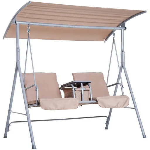 "Hollywoodschaukel Gartenschaukel mit Sonnendach 2-Sitzer Beige image"