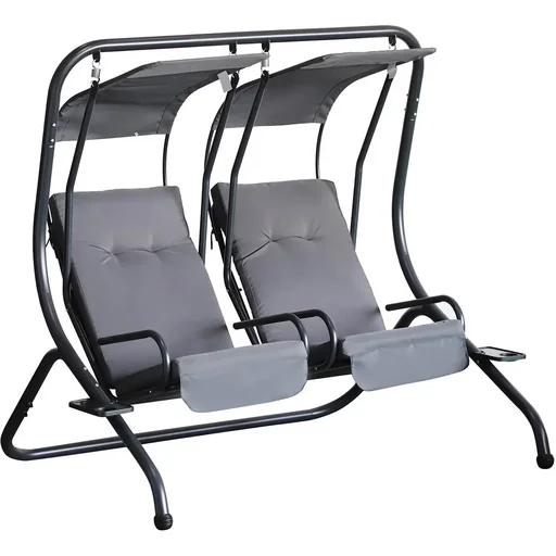 "2 Sitzer Hollywoodschaukel Gartenschaukel mit Sonnendach Gartenstuhl Sitz mit Sprühbaumwolle Oxfordstoff PE-Beschichtung image"