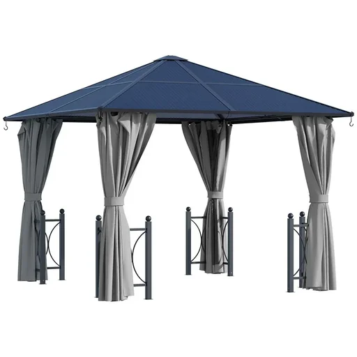 "Pavillon, Gartenpavillon, Partyzelt mit Seitenteilen, PC Dach, Alu, Schwarz, 300 x 300 x 263 cm image"