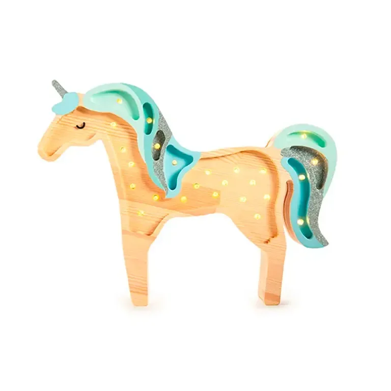 "Little Lights Nachtlicht Kinder, Nachtlampe Einhorn - 100% Kiefernholz natur, Farbe: Babyblau Holz image"