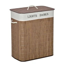 100L Wäschekorb Wäschebox Wäschesammler mit 3 Griffe abnehmbar Bambus Polyester 