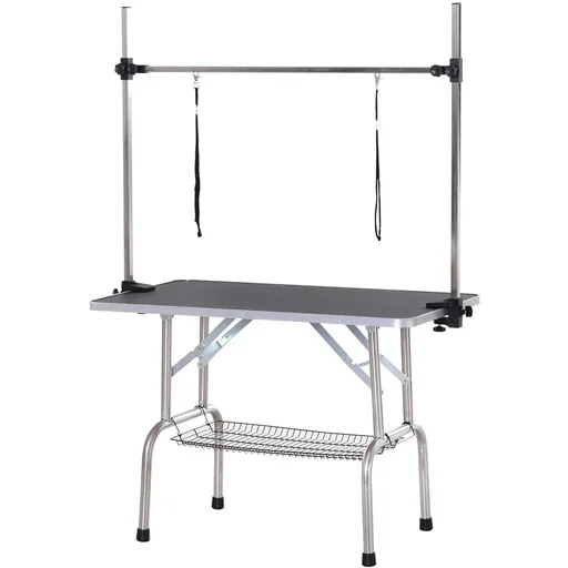 "Trimmtisch Tierpflegetisch Schertisch Pflegetisch mit Unterkorb für Hunde höhenverstellbar klappbar Edelstahl Metall Sch image"