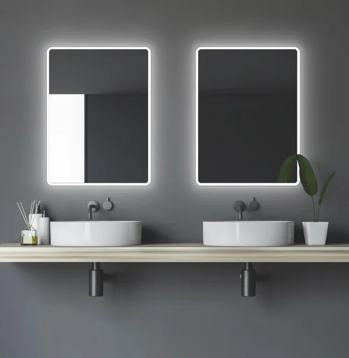 "Badezimmerspiegel mit Beleuchtung, "Moon" - 160 x 70 cm - mit umlaufenden Raumlicht - Lichtfarbe neutralweiß image"