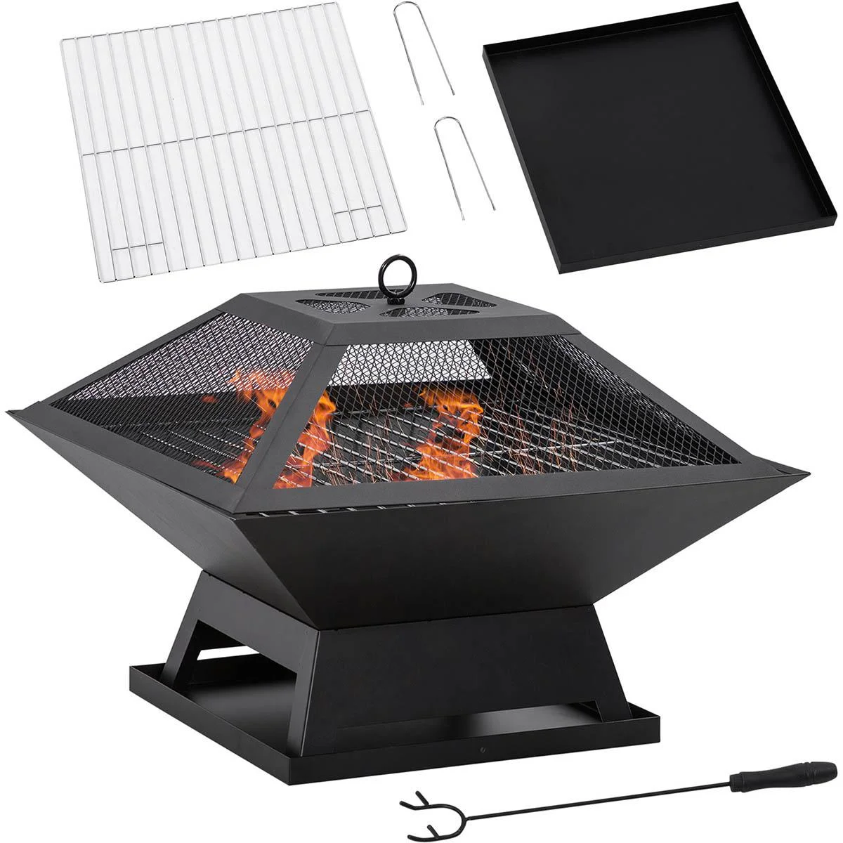 Feuerkorb mit Deckel und BBQ-Grill 45 x 45 x 34 cm