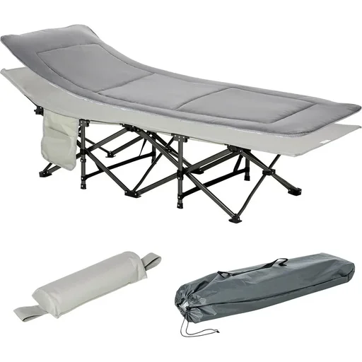 "Campingbett klappbar Feldbett Klappbett mit Kopfkissen Seitentasche Matratze Gästebett bis 150 kg belastbar Reisen Outdo image"