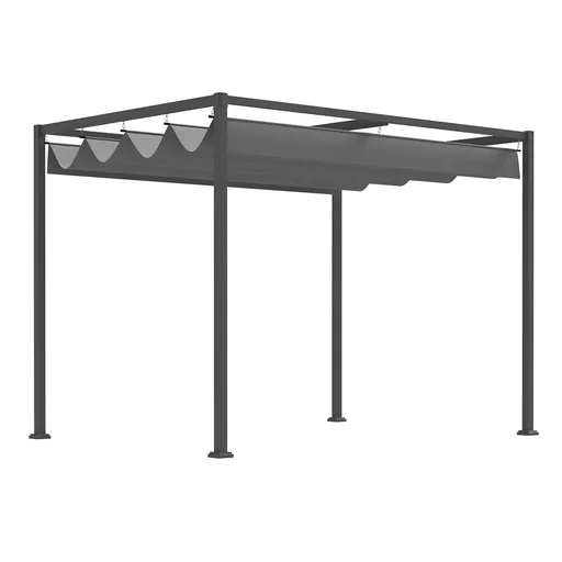 Pergola Pavillon mit Schiebedach, Polyester, Grau