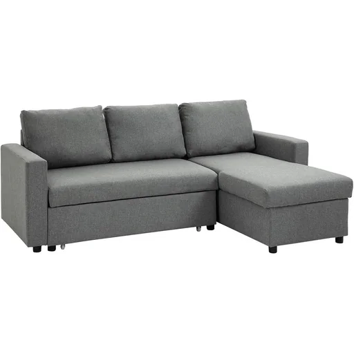 "Ecksofa mit Schlaffunktion Stauraum Eckcouch mit Bettkasten Chaiselongue Schlafsofa Stoffsofa L-Form Leinen-Touch Hellgr image"