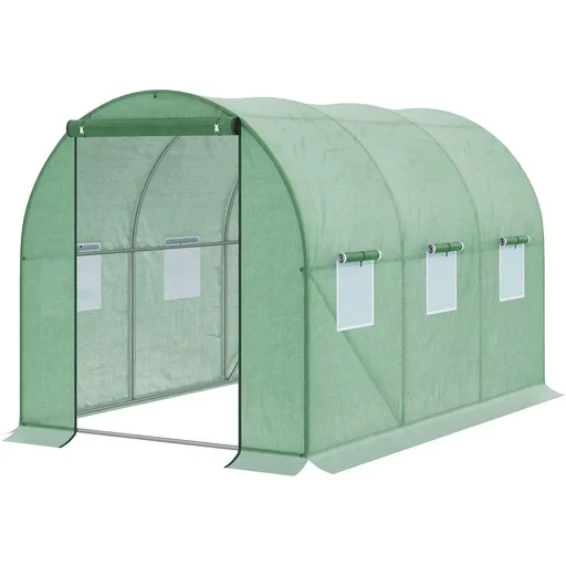 "Foliengewächshaus begehbares Gewächshaus 3 x 2 m Polytunnel Folientunnel Treibhaus Frostschutz Stahlrohr Dunkelgrün image"