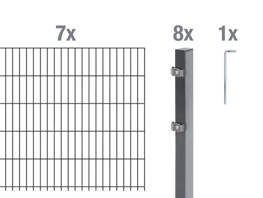 "Doppelstabmattenzaun Komplettset, anthrazit, Höhe 160 cm, Länge 14 m image"
