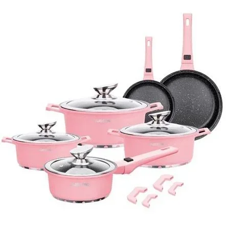 "Kochgeschirr aus Aluminiumguss -14 Teile, einschließlich Deckel und Griffe - Rosa image"