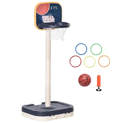 "Kinder Basketballständer Basketballkorb einstellbar höhenverstellbar tragbar leicht mit Ball und Pumpe Lila+Weiß 58,5x56 image"