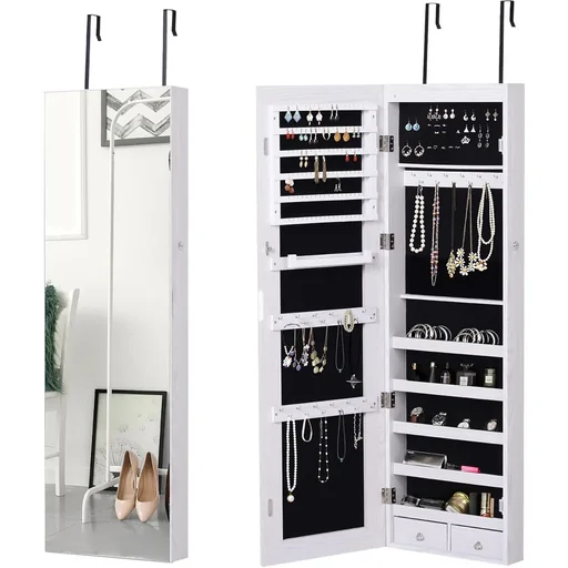 "LED Schmuckschrank mit Spiegel hellgrau image"