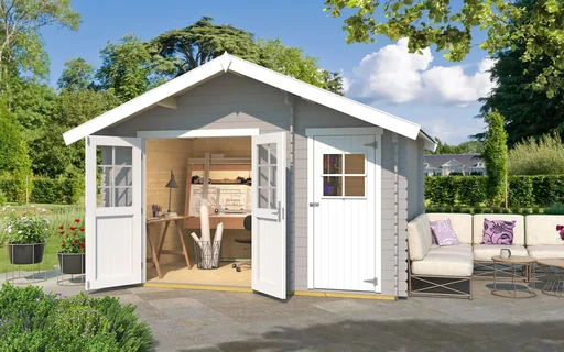 "Gartenhaus 253 Gr.2, 420 x 310 x 270 cm hellgrau, 28 mm, Doppeltür, mit 2. Raum Einzeltür image"