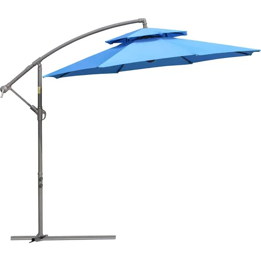 "Sonnenschirm Ø2,67 x 2,7 m Pendelsonnenschirm mit Doppeldach Kreuzfuß Stahl Outdoor Polyester Blau image"