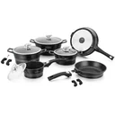Töpfe und Pfannen mit Marmorbeschichtung - 14 Stück - Schwarz