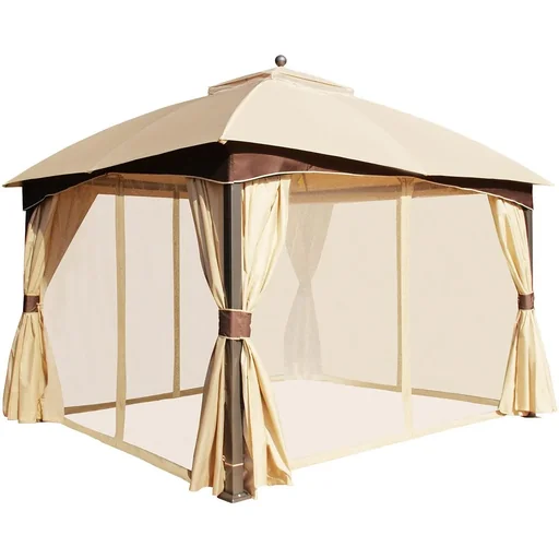 "Gartenpavillon mit Doppeldach Khaki+Braun 3,95 x 3,28 x 3,33 m image"