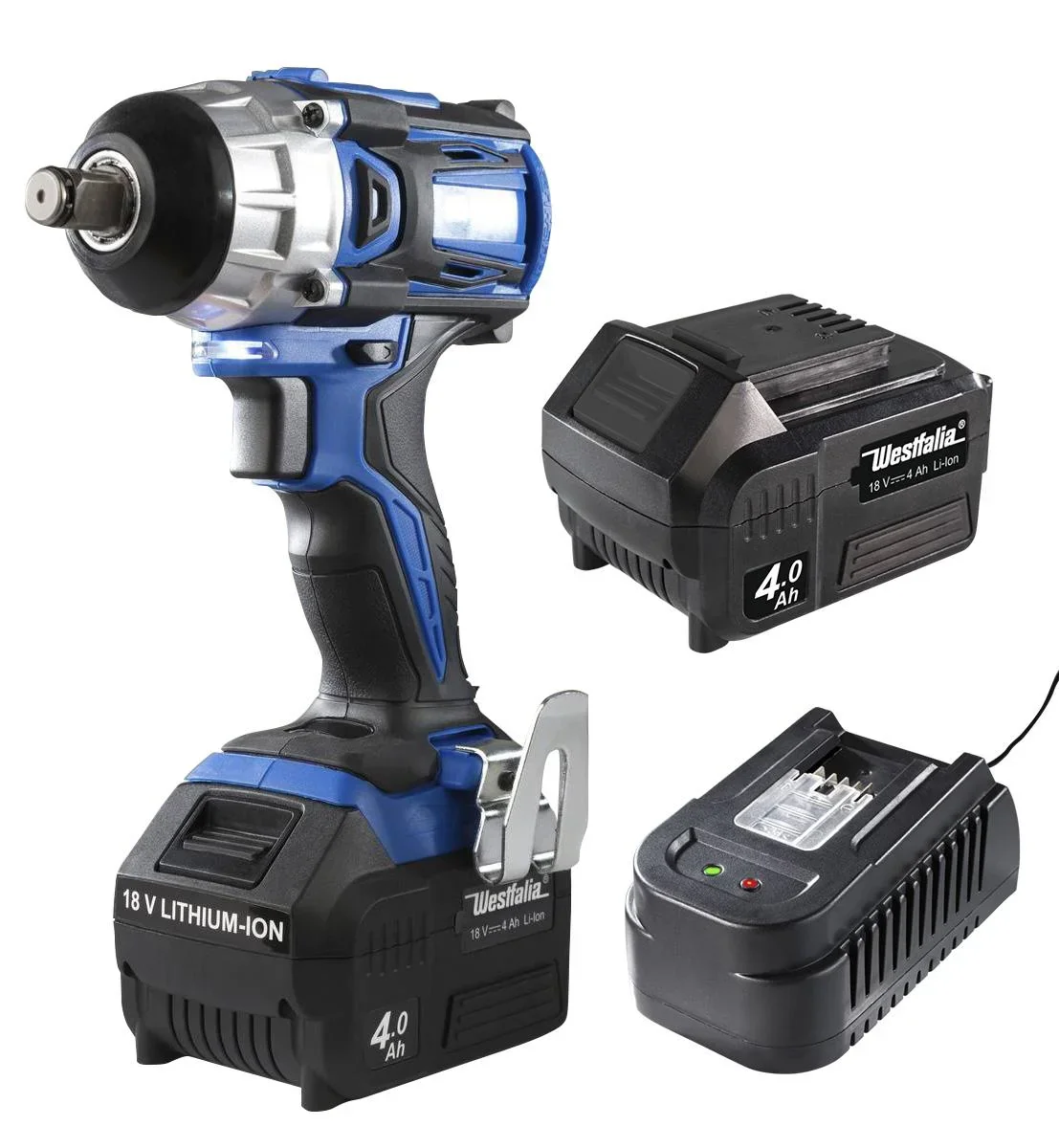 Schlagschrauber 18 V Li-ion ASS18BL-4K + Akku 18 V Li-Ion 4,0 Ah A4AH18 und Schnellladegerät ASLG 18 V Li-Ion, 3,0 Ah