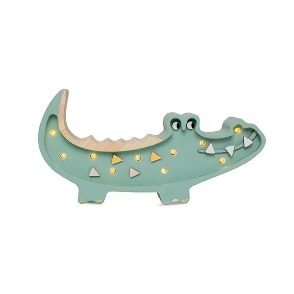 "Little Lights Nachtlicht Kinder, Nachtlampe Mini-Krokodil - 100% Kiefernholz natur, Farbe: Pastell-Khaki image"