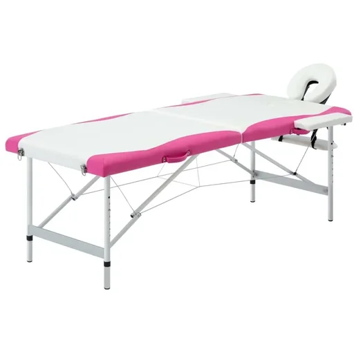 "Klappbarer Massagetisch mit 2 Zonen Aluminium weiß und rosa image"
