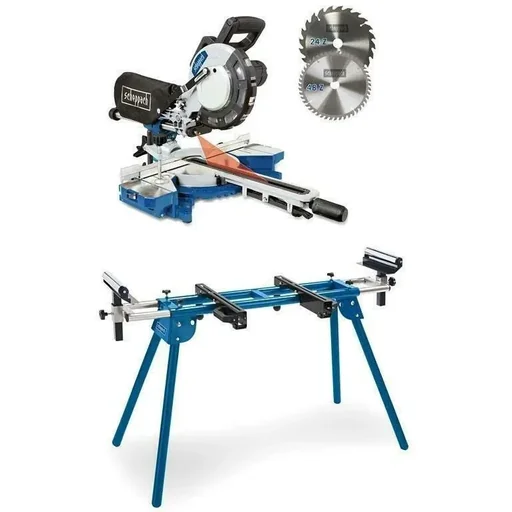 "SPEZIAL! Sägebänke und Abzugssäge HM216 - 2000W | 216mm | Laser | 2 Sägeblätter + UMF1550 Ständer image"